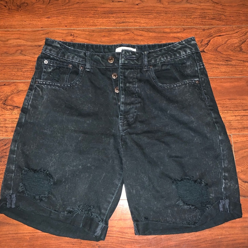 Black denim high waist shorts